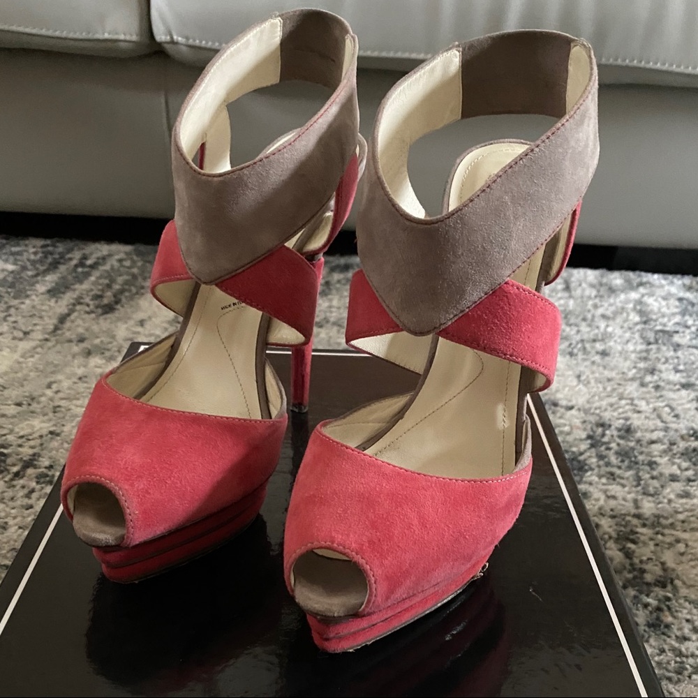 Cesare Paciotti Coral Suede Heels Size 7.5